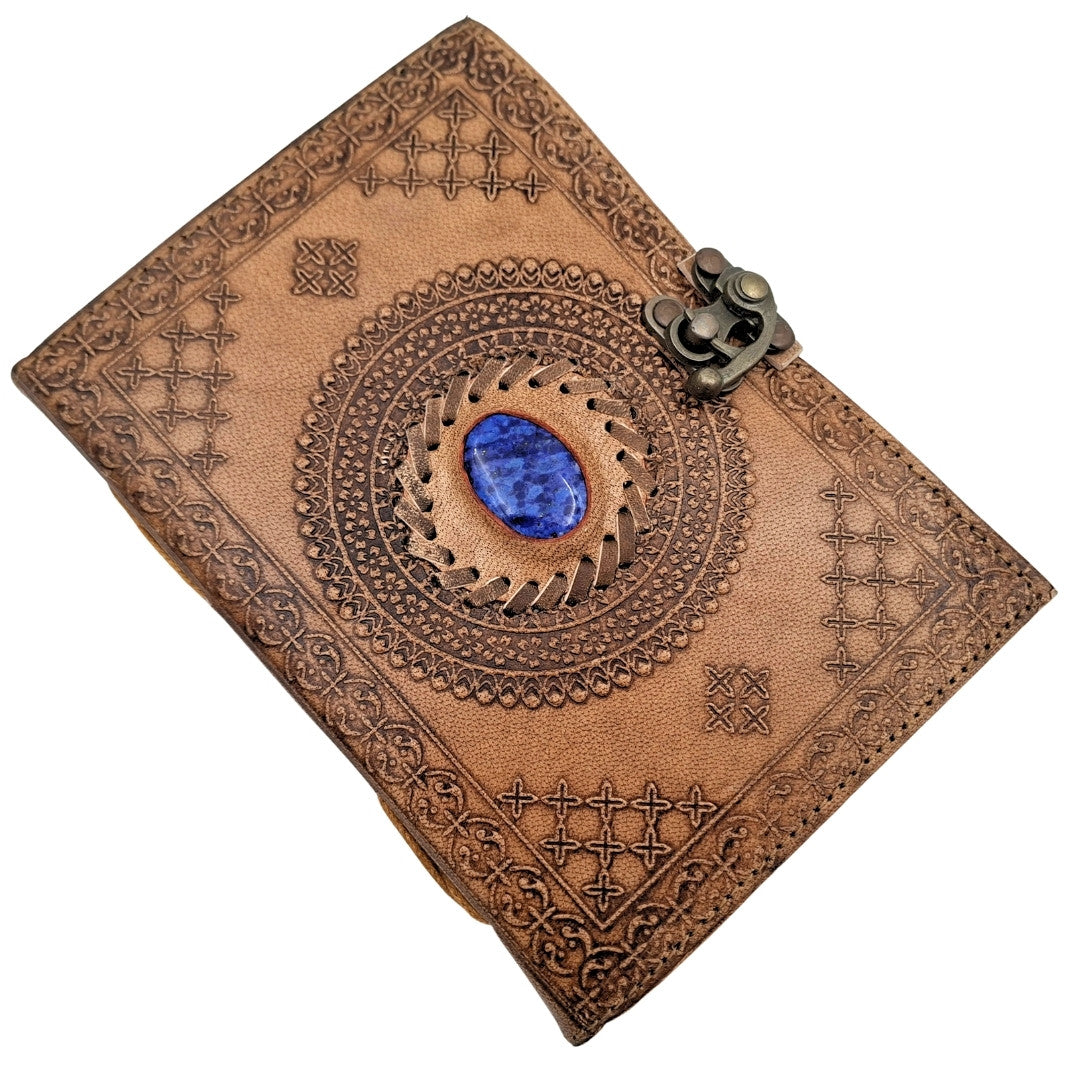 Cuaderno de Piel Retro con Piedra - Cuaderno Personalizado con Grabado - Piel de Búfalo, Marrón, 18x13 cm