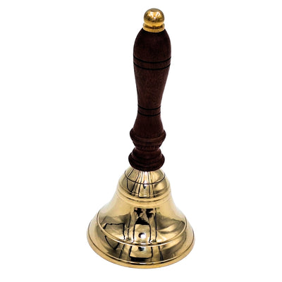 Campana de Mano de Latón con Mango de Madera Estilo Retro – Grabado Personalizado, Ideal para Regalo – Altura 16 cm, Diámetro 7,5 cm, Dorado y Marrón