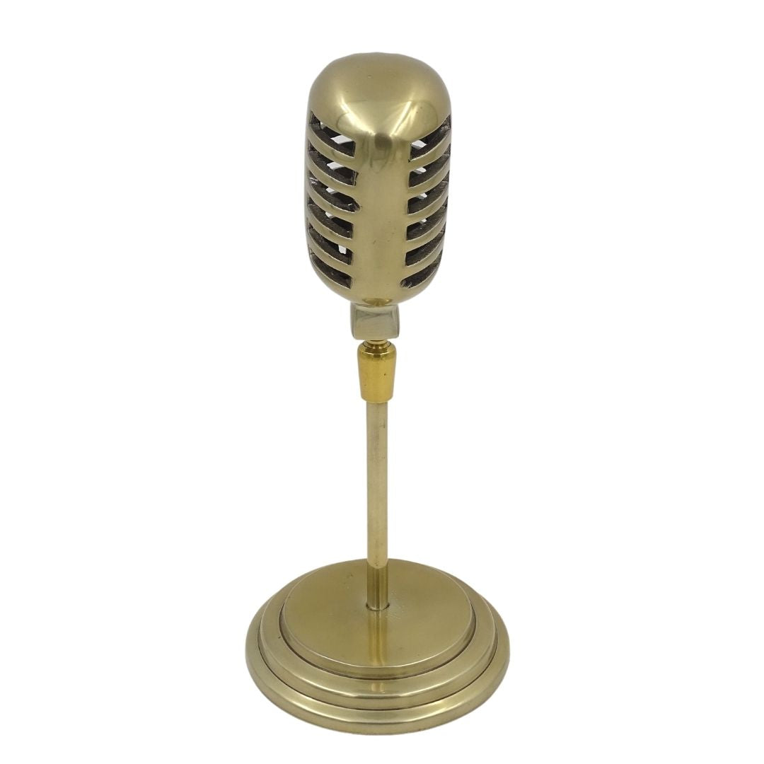 Estatuilla micrófono retro con opción de grabado personalizado, dorada, 25 cm