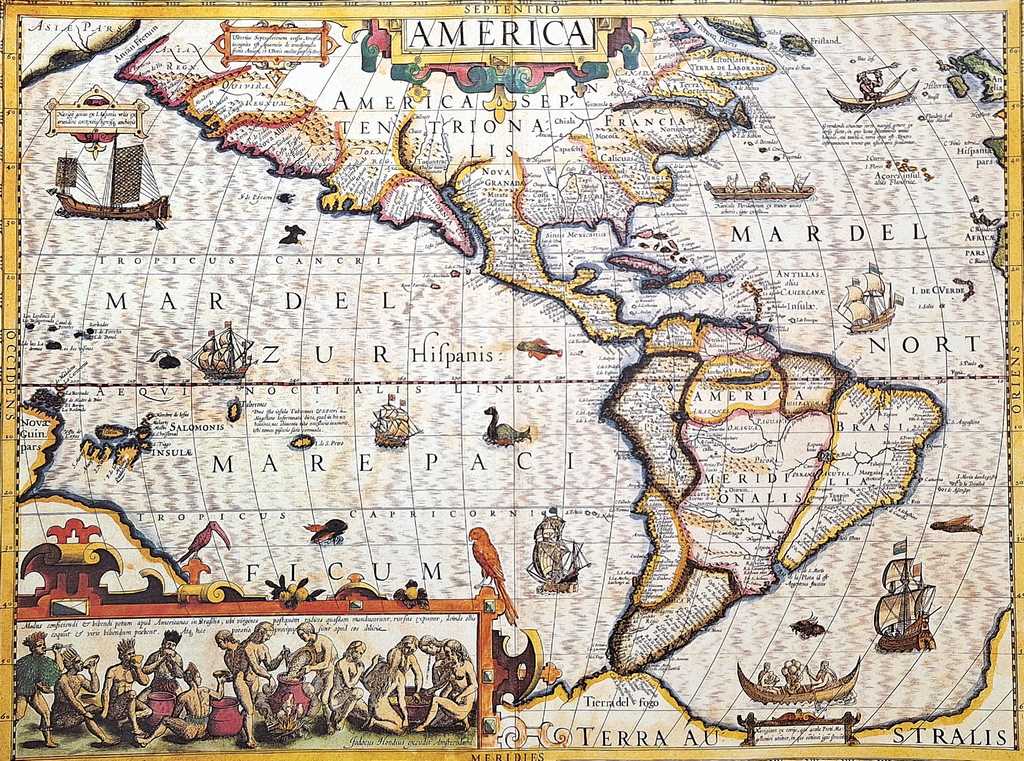 Mapa de América 1628 - Reimpresión de J. Hondius con posibilidad de personalización con grabado - regalo ideal para viajeros y amantes de la historia - dimensiones 37,5 x 50 cm