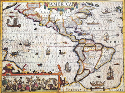 Mapa de América 1628 - Reimpresión de J. Hondius con posibilidad de personalización con grabado - regalo ideal para viajeros y amantes de la historia - dimensiones 37,5 x 50 cm