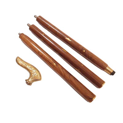 Bastón plegable para caminar DNU-015 con mango de madera y empuñadura de latón