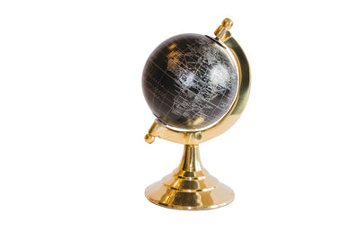 Globo decorativo Black & Gold con posibilidad de grabado personalizado – accesorio elegante para regalo, altura 20 cm, base de latón, mapa negro con inscripciones plateadas
