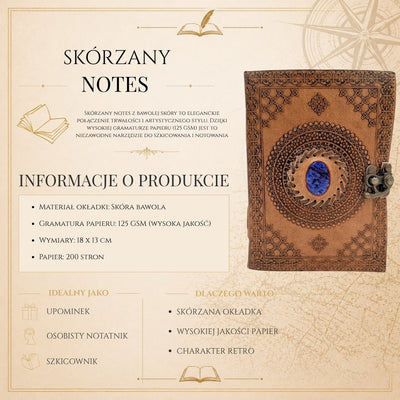 Cuaderno de Piel Retro con Piedra - Cuaderno Personalizado con Grabado - Piel de Búfalo, Marrón, 18x13 cm