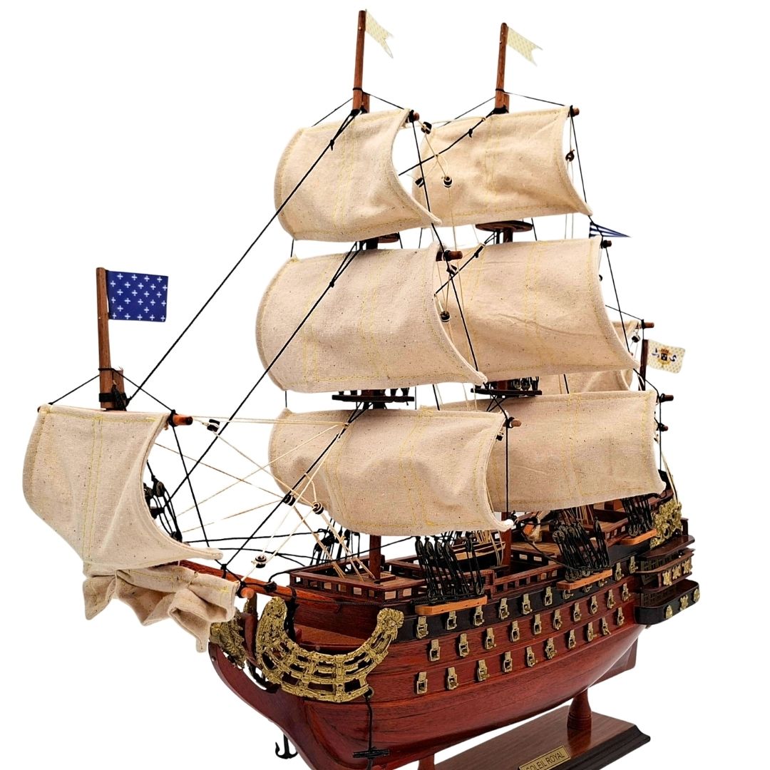 Modelo montado del velero Soleil Royal de 46 cm - Hecho a mano con madera exótica y posibilidad de personalización mediante grabado