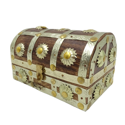 Caja de madera para objetos varios SE14 con posibilidad de personalización de grabado, marrón y dorada, ideal para regalo – 16x9,5x10 cm