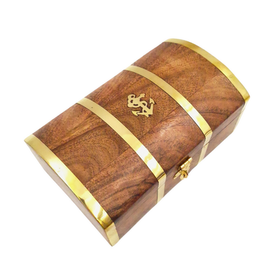Caja de madera marinera vintage DNU-020 con motivo de ancla de latón, grabado personalizado, ideal para regalo para amantes del mar, dimensiones 18,4 × 12,7 × 7,6 cm