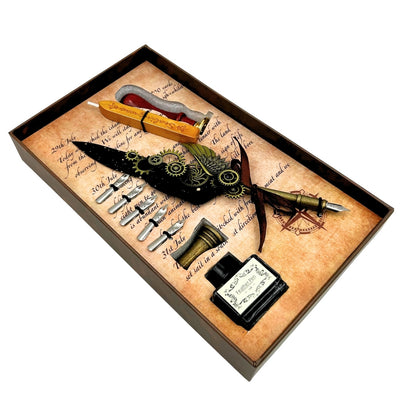 Set de Caligrafía Premium con Pluma de Ganso, 6 Plumillas Intercambiables, Sello y Soporte