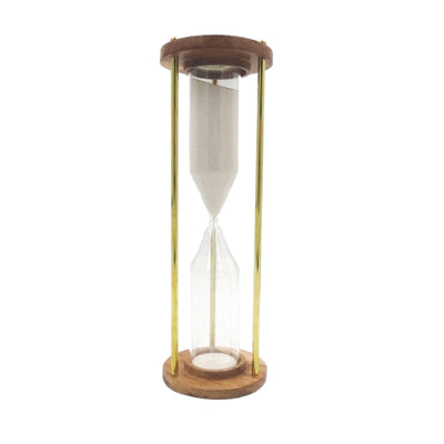 Reloj de arena de latón y madera de 30min, personalizable con grabado: un regalo elegante para cualquier ocasión, 30,5cm de alto, arena blanca y materiales clásicos