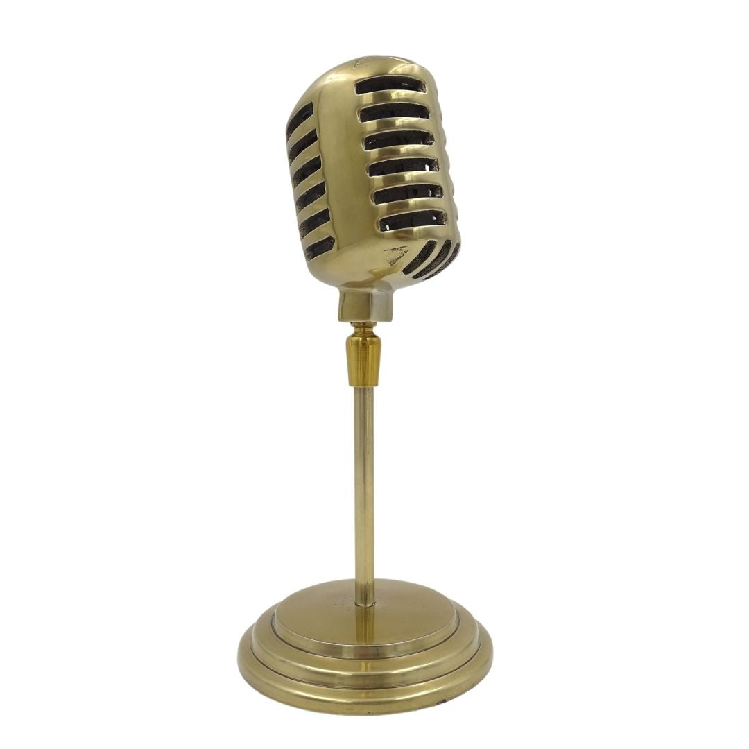 Estatuilla micrófono retro con opción de grabado personalizado, dorada, 25 cm
