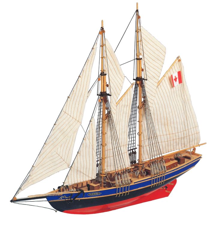 Modelo para ensamblar Bluenose II – bergantín de madera 38x31x6,5 cm con posibilidad de grabado personalizado – regalo ideal para navegantes, hecho con materiales naturales, nivel de dificultad: intermedio