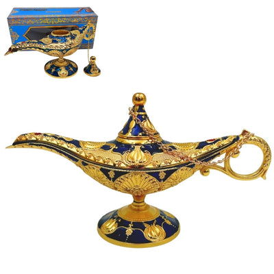 Lámpara de Aladino LABB con adornos metálicos en color dorado, azul marino oscuro, 22 x 7 x 11 cm