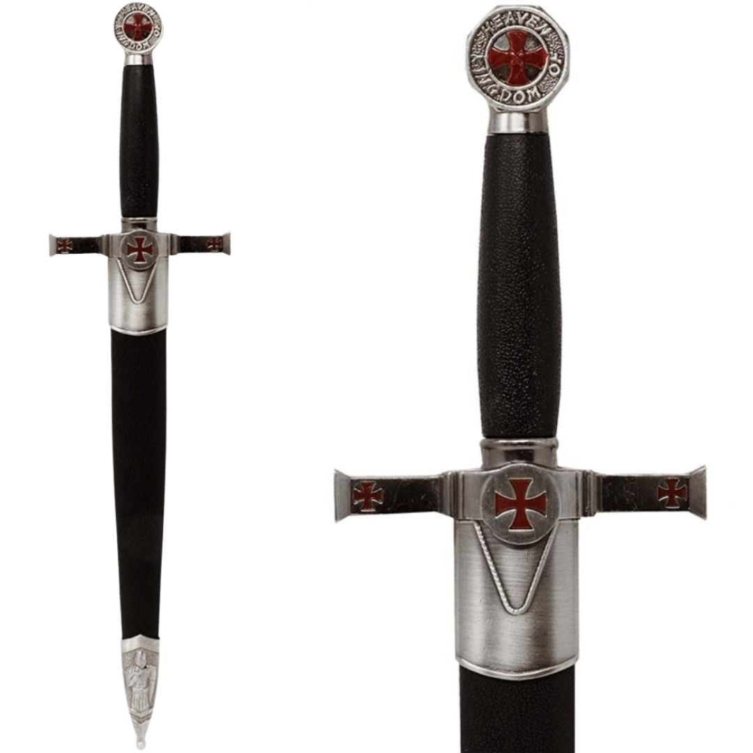 Daga decorativa de los templarios con vaina y grabado - Réplica de acero inoxidable, 40 cm