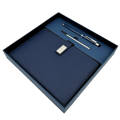 Cuaderno de Piel Azul Marino Elegante A5 con Bolígrafo y Grabado Personalizado en Caja de Regalo