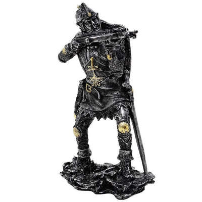 Figura de Caballero Medieval con Ballesta de 20 cm con Posibilidad de Personalización con Grabado - Decoración Plateada y Dorada para Regalo a Amantes de la Historia y Fantasía - Pintada a Mano en Poliresina