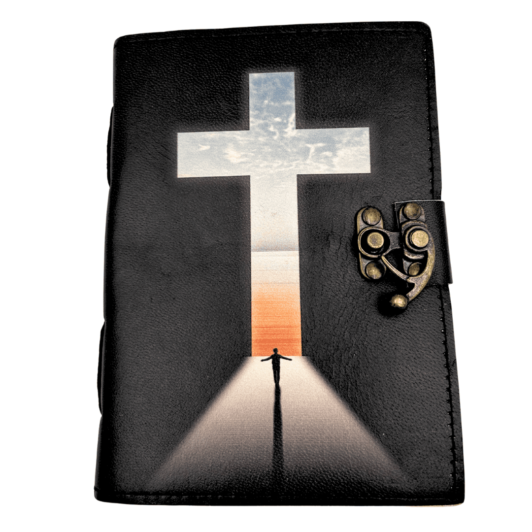 Cuaderno de cuero Cruz Religiosa Libro de Oraciones con grabado