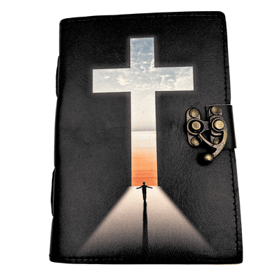 Cuaderno de cuero Cruz Religiosa Libro de Oraciones con grabado