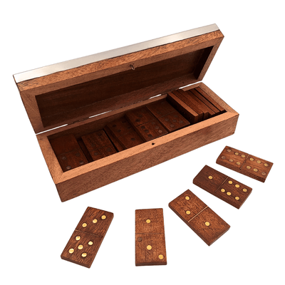 Elegante Dominó en Caja de Madera con Tapa de Aluminio