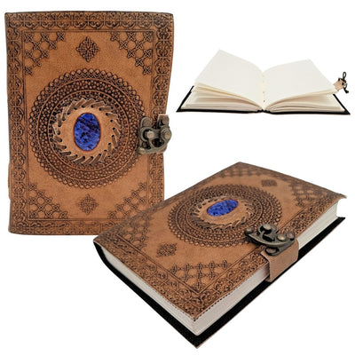 Cuaderno de Piel Retro con Piedra - Cuaderno Personalizado con Grabado - Piel de Búfalo, Marrón, 18x13 cm