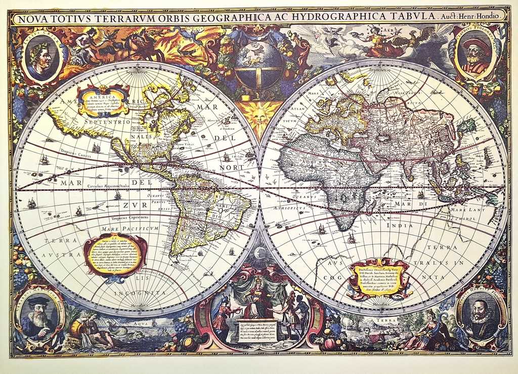 Mapa del mundo 1630 - Reimpresión de J. Hondius con posibilidad de personalización con grabado