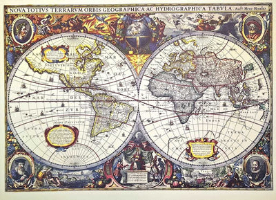 Mapa del mundo 1630 - Reimpresión de J. Hondius con posibilidad de personalización con grabado