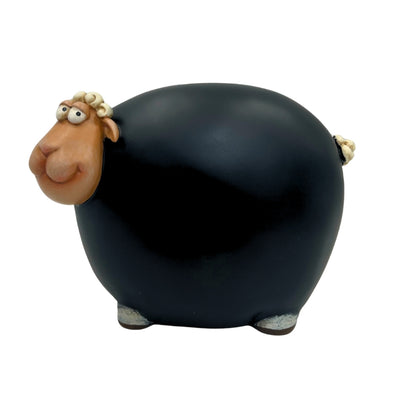 Hucha Ovejita con Pintura de Pizarra con posibilidad de personalización - Negra con elementos beige y blanco, altura 19,5 cm