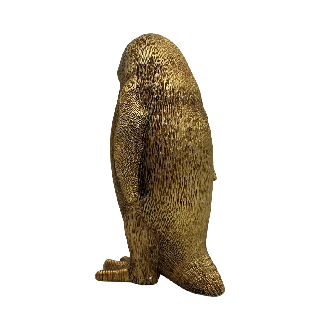Pingüino Dorado 20,5 cm con posibilidad de personalización con grabado – figura decorativa elegante para regalo, estilo glamour, art déco, hecha de polyresina de alta calidad