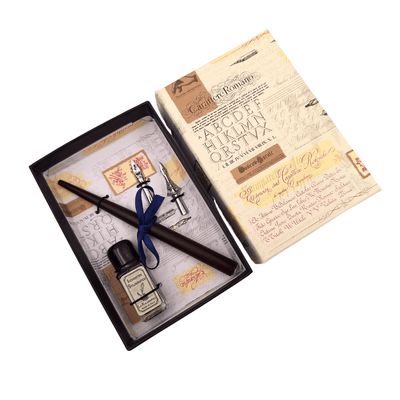 Set de caligrafía con grabado personalizado - pluma italiana con dos plumillas y tintero, ideal para regalo - elegante caja de 12.5x8,5x3cm