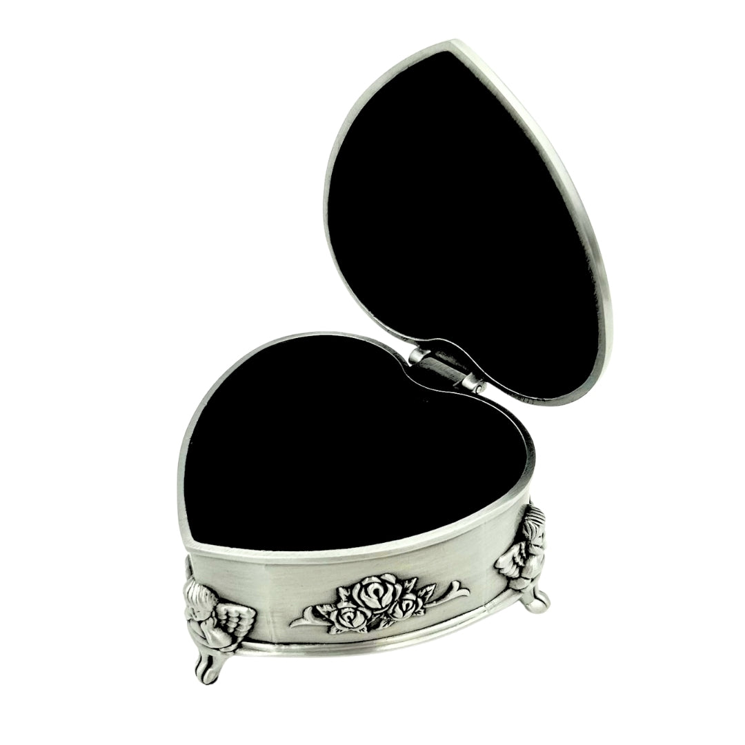 Caja metálica en forma de corazón con posibilidad de personalización mediante grabado – regalo elegante para San Valentín, aniversario o cumpleaños, decorada con motivo de rosa, dimensiones 8,7 x 8,4 x 5,1 cm