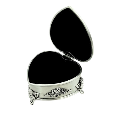 Caja metálica en forma de corazón con posibilidad de personalización mediante grabado – regalo elegante para San Valentín, aniversario o cumpleaños, decorada con motivo de rosa, dimensiones 8,7 x 8,4 x 5,1 cm