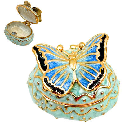 Exclusiva caja joyero mariposa con cristales, personalizada con grabado, blanco y dorado, altura 3,5 cm