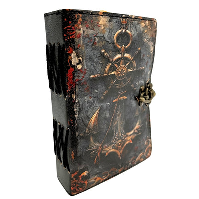 Cuaderno de Piel Retro Marinero de 200 páginas con posibilidad de personalización con grabado, ideal para regalo a artistas y viajeros, hecho de piel natural de cabra, color vintage, dimensiones 18 x 13 cm