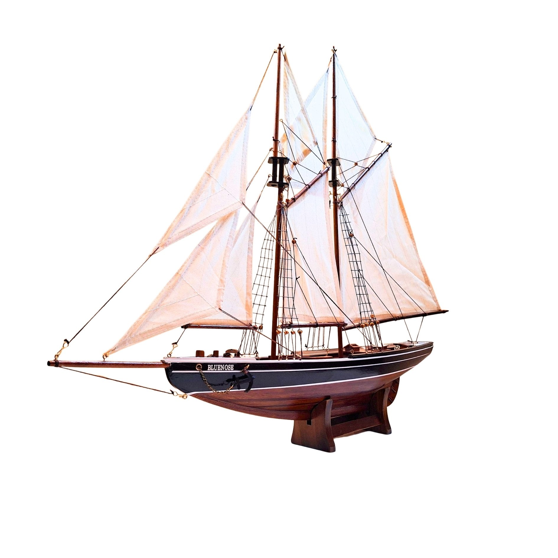 Modelo de Bergantín Bluenose de 78 cm con Grabado - Elegante Decoración Marinera de Madera para Regalo a Amantes de la Navegación y la Historia Marítima con Velas Naturales