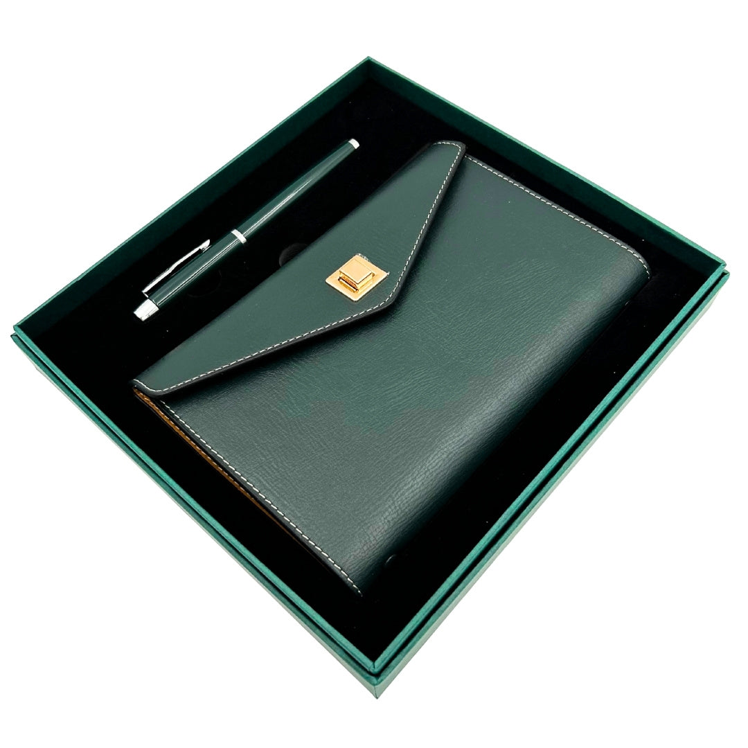 Elegante set de regalo con grabado personalizado - Cuaderno de cuero A6 con bolígrafo de alta calidad en caja de regalo de lujo  