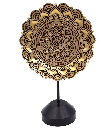 Figura mandala ovalada 35 cm - decoración budista dorada con posibilidad de personalización con grabado