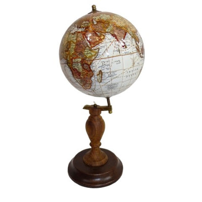 Globo terráqueo decorativo elegante sobre base de madera con posibilidad de personalización con grabado, 27 cm, marrón oscuro, ideal para regalo