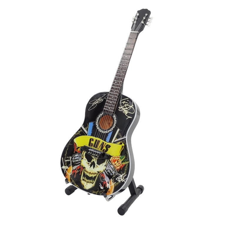 Mini guitarra clásica Guns N' Roses Tribute MGT-3124 con posibilidad de personalización con grabado, ideal para regalo para guitarrista, hecha de madera de caoba, altura 25 cm