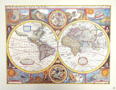 Mapa Mundial Retro con Grabado - Decoración Personalizada para Regalo - Reimpresión de John Speed de 1651 - Dimensiones 52 x 39 cm - Gráfica Colorida y Detallada