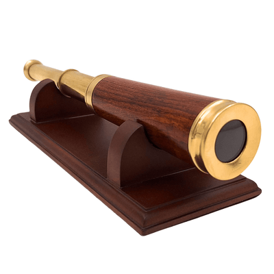Catalejo de Latón y Madera con Posibilidad de Grabado Personalizado sobre Elegante Base de Madera