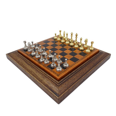 Ajedrez magnético metálico exclusivo Italfama 18x18 cm con posibilidad de grabado personalizado – elegante regalo para cualquier ocasión, tablero marrón y negro con piezas doradas y plateadas