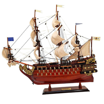 Modelo montado del velero Soleil Royal de 46 cm - Hecho a mano con madera exótica y posibilidad de personalización mediante grabado