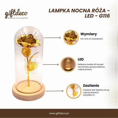 Lámpara nocturna Rosa LED con posibilidad de personalización con grabado, regalo romántico, altura 21,5 cm, luz suave, decoración ideal para el dormitorio