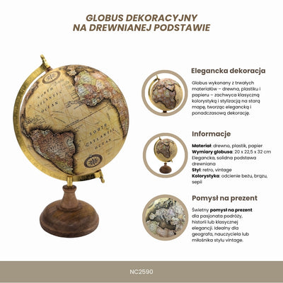Globo decorativo retro elegante sobre base de madera de 32 cm con opción de personalización con grabado