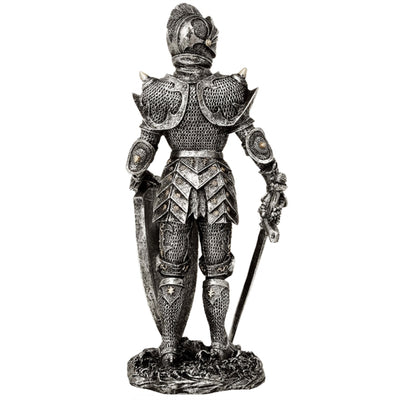 Figura decorativa Caballero en armadura plateada 30 cm con opción de grabado personalizado - Regalo elegante para amantes de la historia y fantasía, pintada a mano en poliresina  