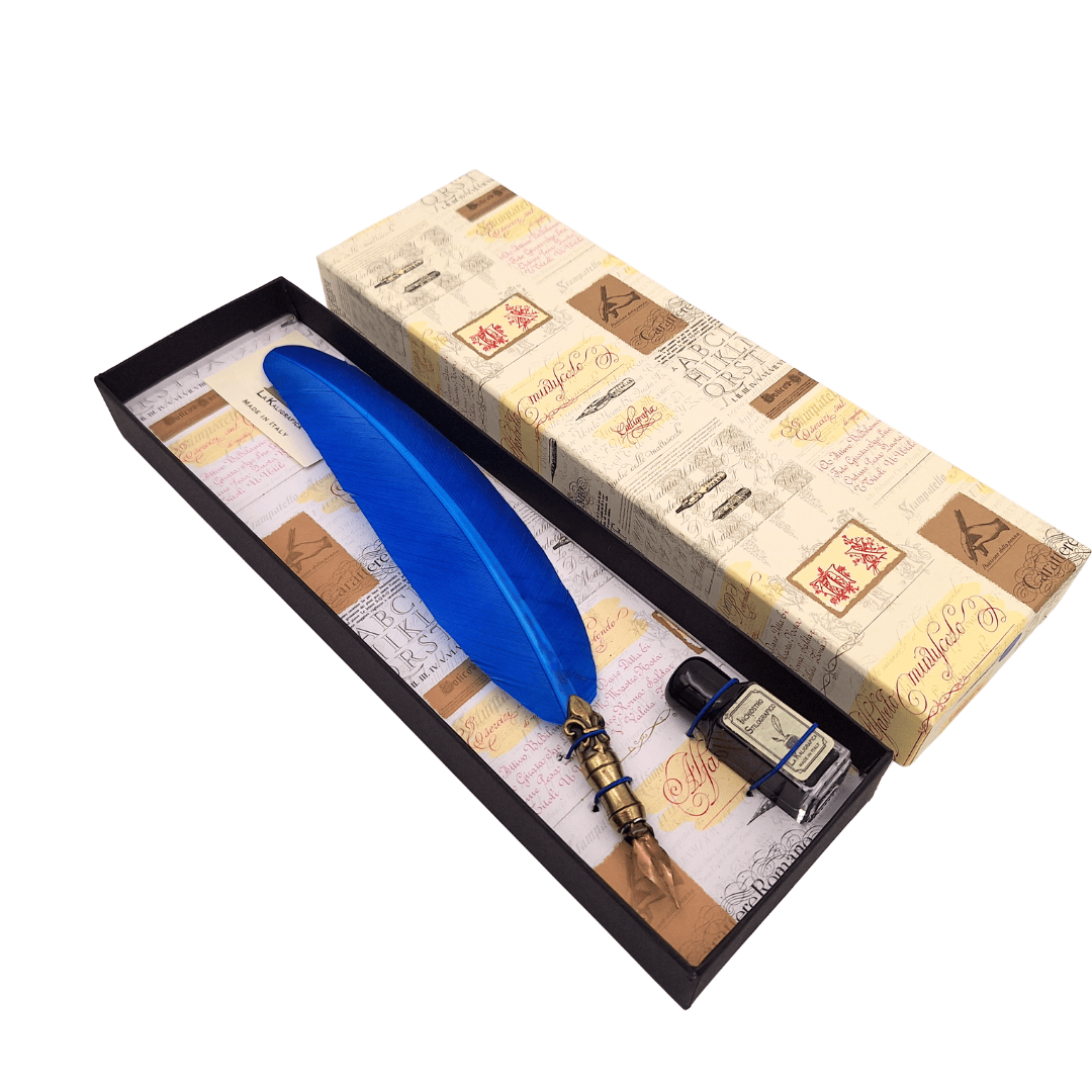 Set de caligrafía con pluma azul y opción de grabado personalizado