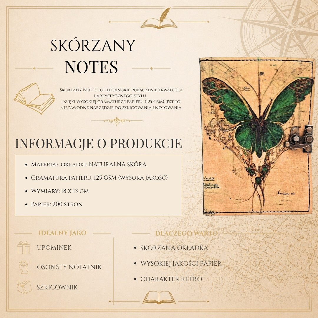 Cuaderno de Piel Retro Mariposa con Grabado
