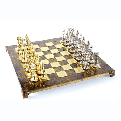 Ajedrez metálico exclusivo Renacimiento S9BRGS 36x36 cm dorado y plateado con posibilidad de grabado personalizado