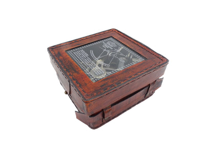 Sextante de latón con grabado en caja de cuero - réplica de 1917, ideal para regalo a navegantes y astrónomos, dimensiones 13x12x6 cm, antigüedad, material: latón y vidrio
