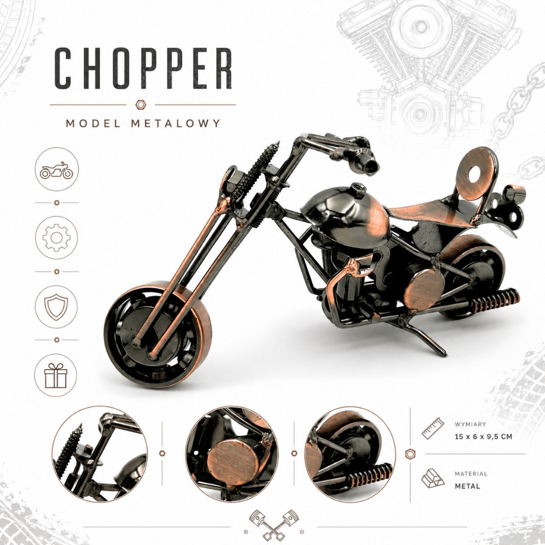 Modelo de motocicleta Chopper M33 con grabado - metálico, cobre-antracita, 15x6x9,5 cm
