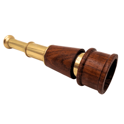 Catalejo Retro de Latón y Madera HT021 con Posibilidad de Grabado – Elegante Decoración para Regalo Estilo Vintage, Marinero, Longitud 18 cm